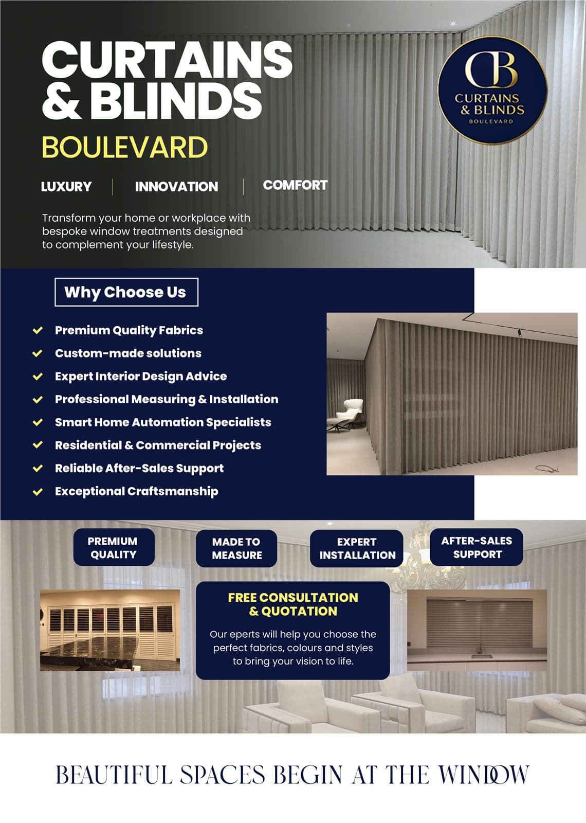 Curtains & Blinds Boulevard — Flyer campaign for a window-treatment showroom